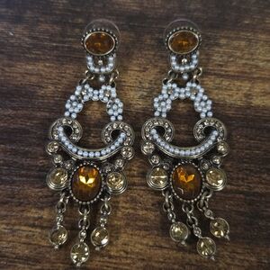 BOGO💖Victorian Goldtone and Amber-colored Statement Earrings